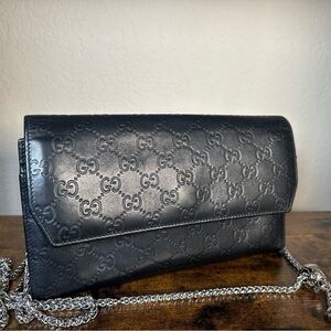 Authentic Gucci Travel Organizer Documents Black Embossed Leather Wallet